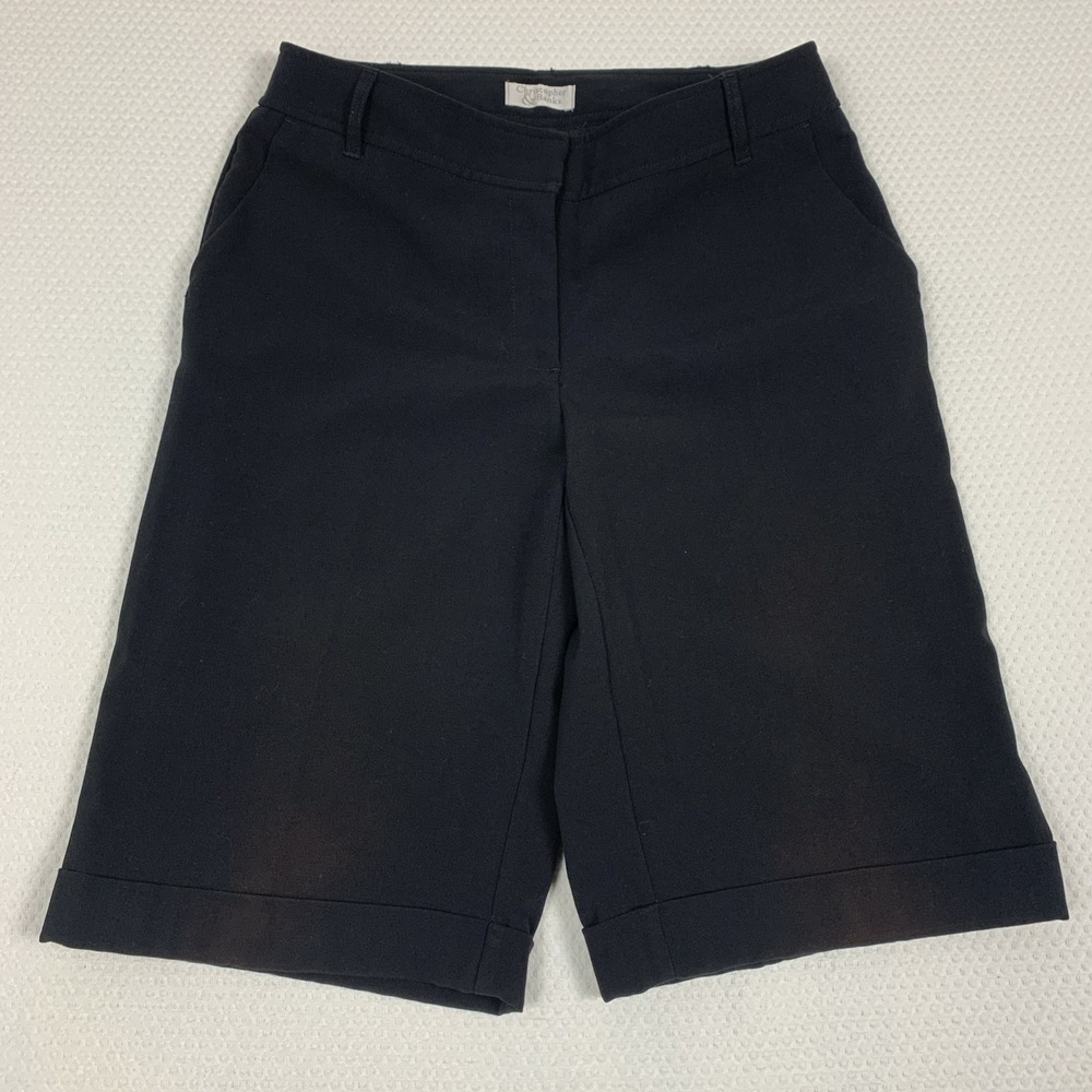 Christopher & Banks Bermuda Cuffed Walking Shorts Women’s 4 Black Comfort Waist